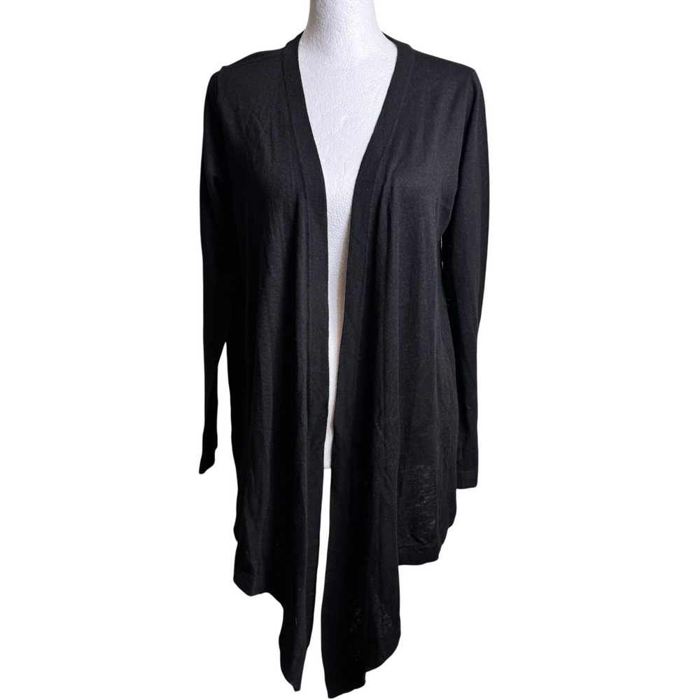 IMAN Global Chic Draped Cardigan Sweater Womens XS Black Open Front Cashmere NWT
